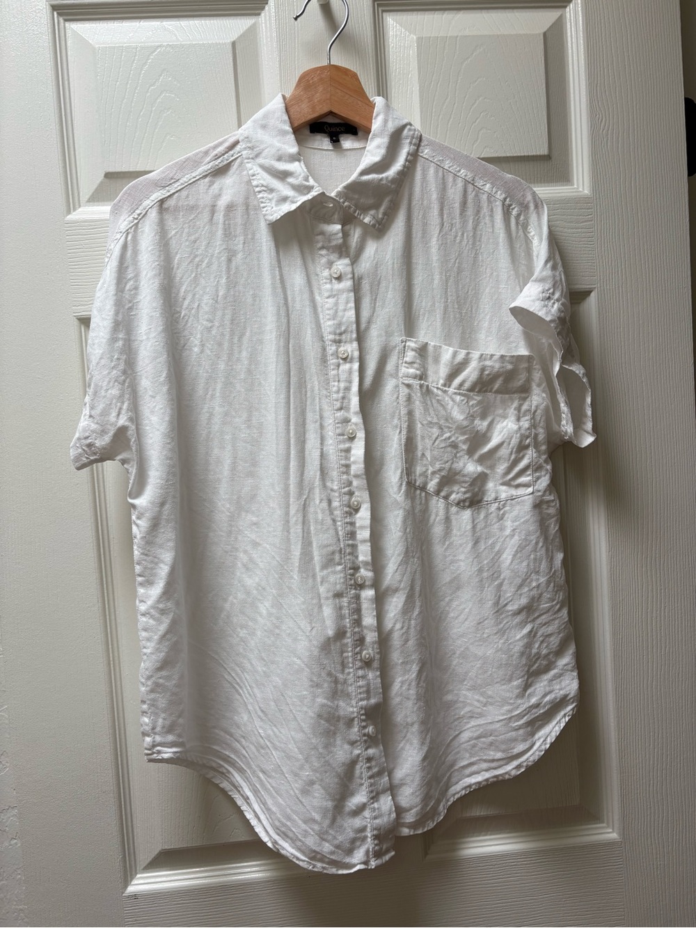 Quince White Short-Sleeve Linen Camp Button-Down Shirt
